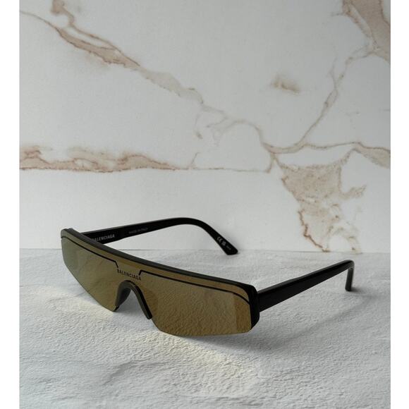 NEW Balenciaga BB0003S Shield Sunglasses in Bronze Mirror